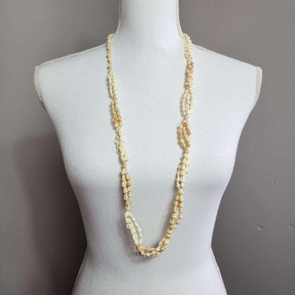 Hawaiian Lei Seashell Natural Brown Speckled 36" Necklace Mermaidcore Beach